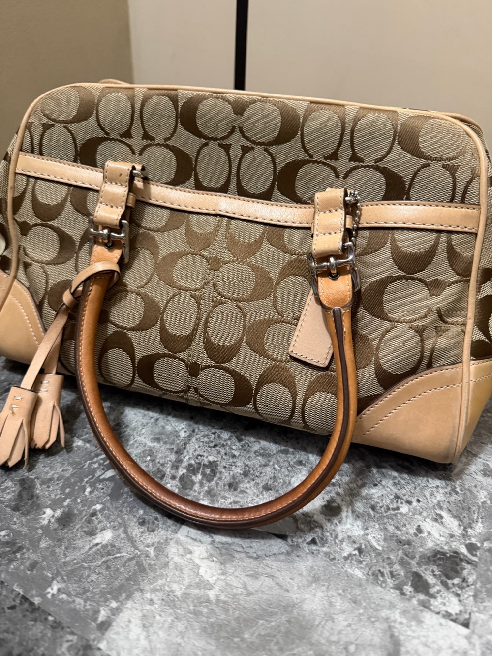 COACH Canvas Leather Beige Brown Handbag - Picture 5 of 7